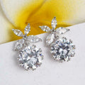 Silver Tone Leaf Cluster Round Clear Stone Earrings view 2