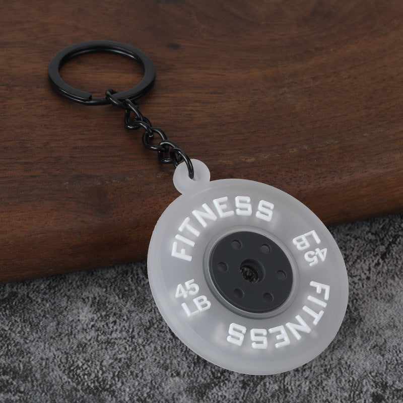 Fitness Barbell and Weight Plate Metal Keychain Gym Bag Charm