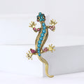 Gold Tone Lizard Brooch Blue Pink Rhinestone Spine view 2