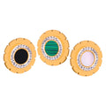 Round Gold Stud Earrings Black White Or Green Centers view 5