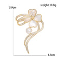 Shell Effect Four Heart Petal Brooch With Pearl and Crystal Curves view 5