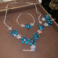 Silver Tone Blue Pink Or Green Flower Necklace Bracelet And Earrings view 3