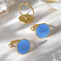Octagonal Enamel Disc Open Ring in Black Blue and White view 2