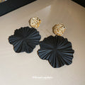 Black Spiral Flower Statement Drop Earrings With Gold Studs view 2