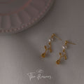 Gold Tone White Pearl Delicate Branch Leaf Flower Bud Drop Stud Earrings view 4