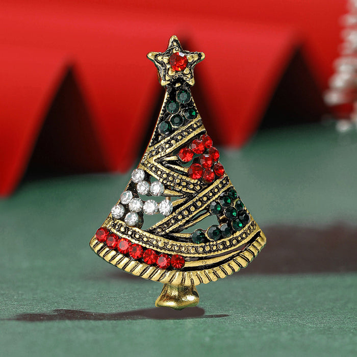 Antique Gold Christmas Tree Brooch in 1 Style Metal Pin