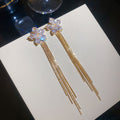 Crystal Flower Stud Earrings With Long Silver And Gold Tassels view 1