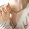 Multi-Row Woven Mesh Chain Necklace In Gold Or Steel view 3