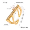 Gold Open Cross Bar Ring Imitation Pearl and Crystal Pavé view 6
