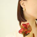 Textured Five Point Star Stud Earrings Gold Steel Metal view 2