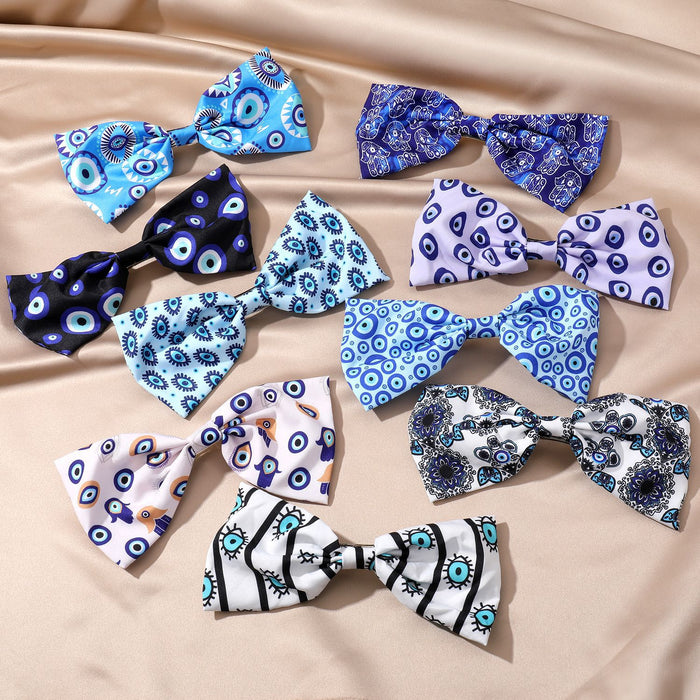 Printed Satin Evil Eye Bow Hair Clips in Nine Designs