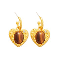 Brown Heart Cabochon Drop Earrings Statement Fashion Jewelry view 5