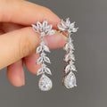 White Gold Marquise Flower Cascade Pear Drop Earrings view 2