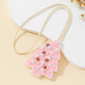 Beaded Pink Christmas Tree Pendant Necklace With Pearl Accents view 4