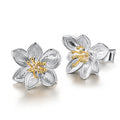 Two Tone Flower Stud Earrings Silver Petals Gold Centers view 5