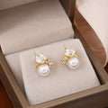 White Rose Clear Floral Pearl Look Bead Stud Earrings view 6
