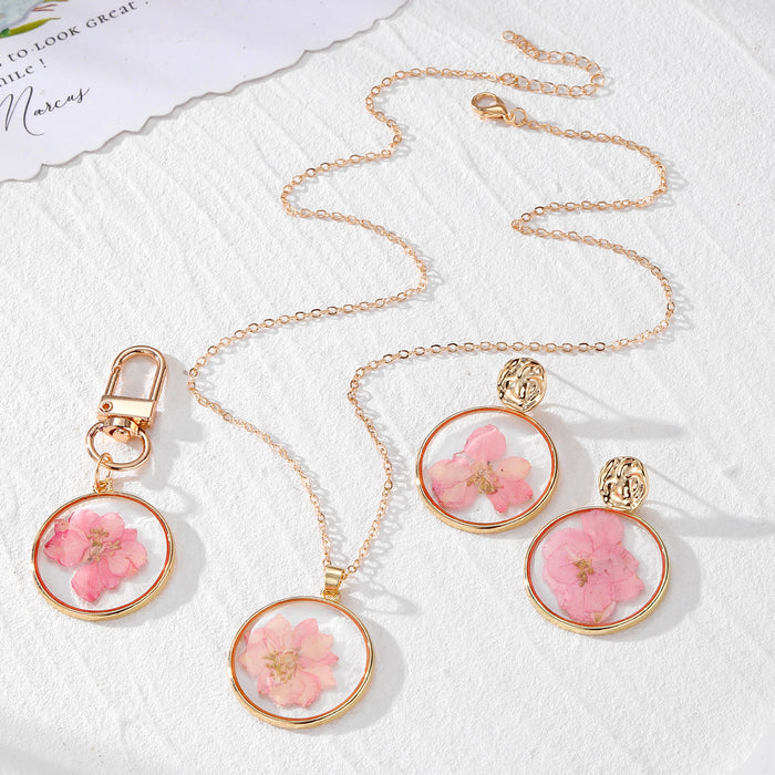 Resin Pressed Flower Keychain Necklace Stud Earrings 6