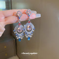 Pink and Blue Crystal Fan Teardrop Earrings Jewelry view 4