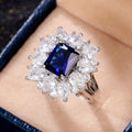 Silver Blue Rectangular CZ Halo Ring Full Pavé Sizes 6-10 view 2
