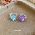 Clear Bead Stretch Flower Rings Purple Or Light Blue view 2