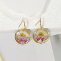 Gold Tone Divided Round Pressed Flower Resin Hook Earrings view 6