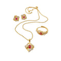 Gold Floral Red Crystal Ball Chain Necklace Studs Open Ring view 5