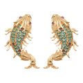Gold Blue Crystal Koi Fish Stud Earrings Decorative Jewelry view 5