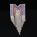 Letter M Fringe Brooch In Metal With Multicolor Crystals And Cascading Crystal Strands view 6