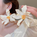 White And Orange Oversized Petal Flower Stud Earrings view 3
