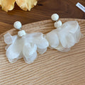 Layered Fabric Flower Drop Earrings in Three Colors view 8