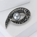 Dark Crystal Paisley Brooch With Gray Pearl Accent view 2