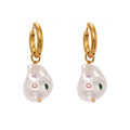 Baroque Glue Bead Hoop Drop Earrings Rhinestone Accents view 5