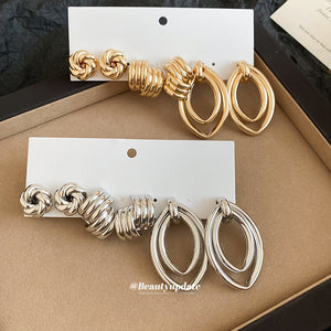 Silver Metal Knot Coil Double Hoop Earring 8 Piece Set