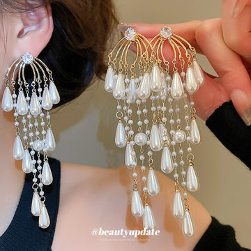 Pearl Chandelier Earrings in Gold and Silver Tones