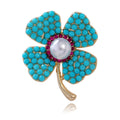 Turquoise Pink Four Leaf Clover Two Designs Metal Brooch Pin view 5