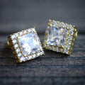 Square Halo Stud Earrings With Clear Center Stones view 1