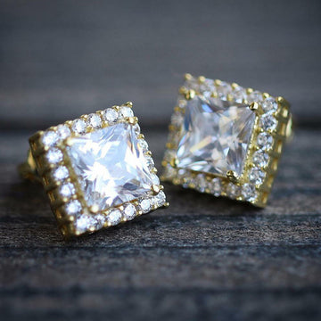 Square Halo Stud Earrings With Clear Center Stones