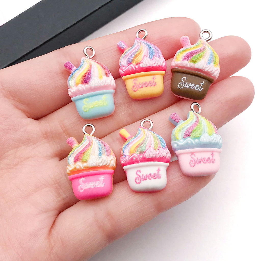 Resin Cartoon Milkshake Cake Ice Cream Charm Pendant for DIY Necklace Bracelet Earrings