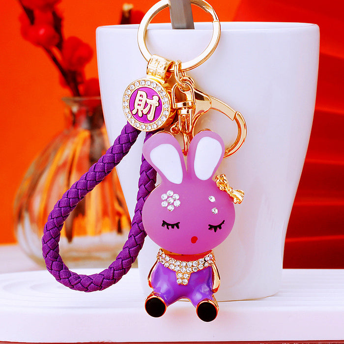 Enamel Rabbit Character Keychains in Six Colors with Bare Wrist Loops