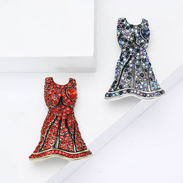 Crystal Flared Dress Brooch in Blue Purple or Bright Red