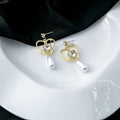 Gold Open Heart Crystal Pearl Drop Earrings Stud Posts view 6