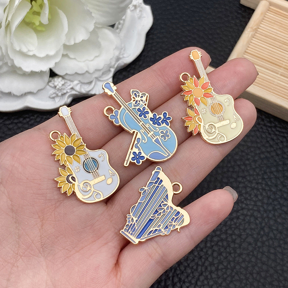 Color Enamel Zinc Alloy Harp Guitar Cello Instrument Charm Pendant for DIY Keychain Jewelry