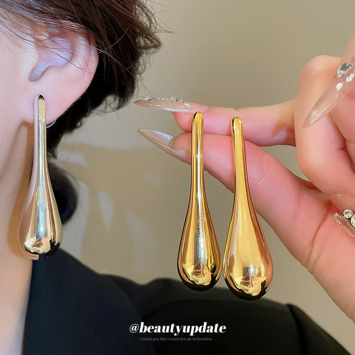 Long Teardrop Stud Earrings in Gold and Silver Tones