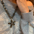Floral Fabric Cord Necklace With Beads and Metal Pendants view 4