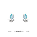 Silver Crystal Tulip Stud Earrings Pink And Blue Colors view 3