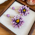 Fabric Daisy Hoop Drop Earrings in Four Colors Decorative Jewelry view 7