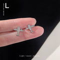 Silver Mini Airplane Pavé Stud Earrings Clear Stones view 4