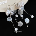 Translucent Petal and Pearl Cascade Long Clip Earrings view 4