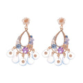 Floral Crystal Pearl Chandelier Stud Earrings With Decorative Metal Accents view 5