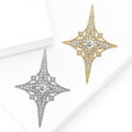 Eight Point Crystal Star Brooch in Silver and Gold Tones view 2